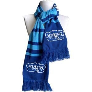 NEW DEEP EDDY VODKA Winter Striped Knit Scarf w Fringe &‎ Embroidered Patches